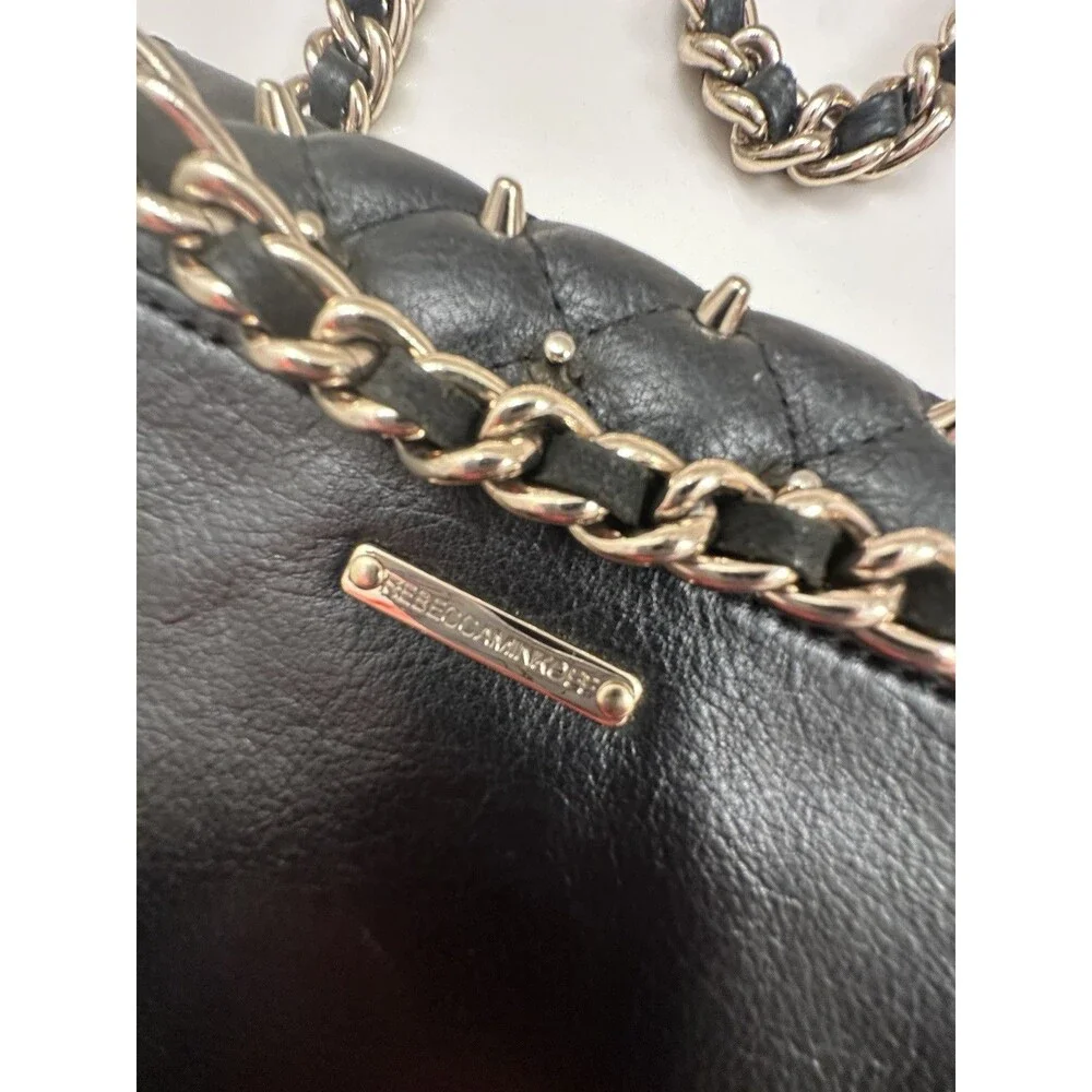 Rebecca Minkoff Womens Black Mini Affair Quilted Studded Leather Gold Chain Bag - Picture 7 of 12